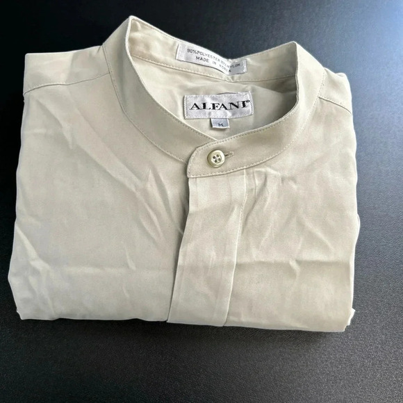 Alfani Men’s Medium Khaki Button Front Shirt Long Sleeve Minimalist Career‎ - Picture 11 of 12